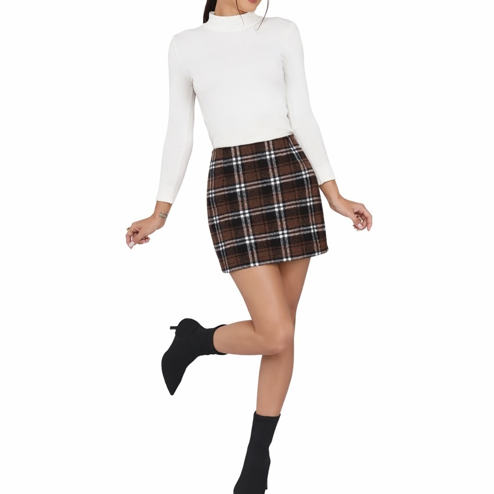 IDEALSANXUN Brown Plaid Mini Skirt Size M NWT